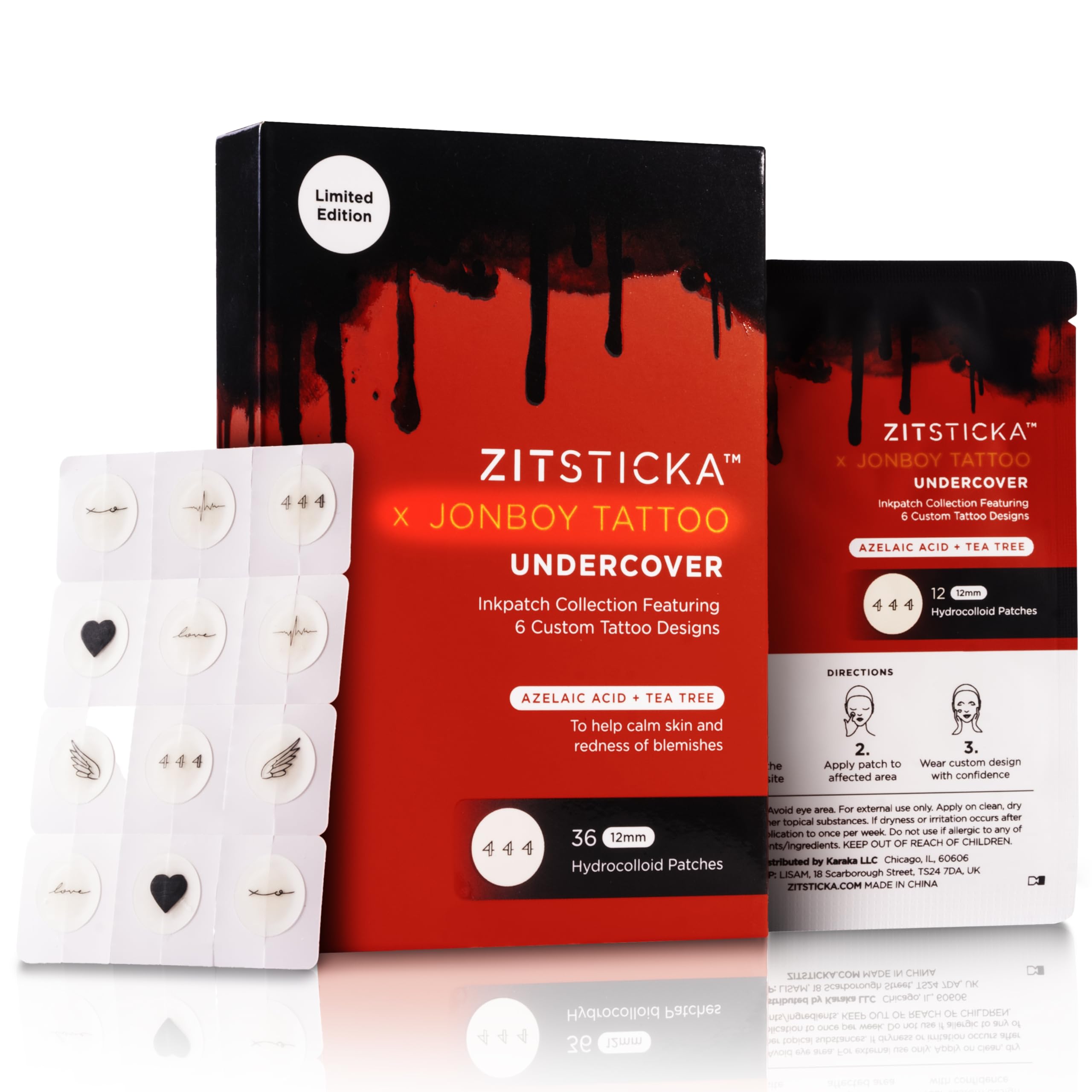ZitSticka Pimple Patches for Face and Body Hydrocolloid Patches to Cover Zits & Blemishes Zit Spot Stickers Body Blemish Patch (Jonboy InkPatch Collection Cute Pimple Patches 36 Pack)